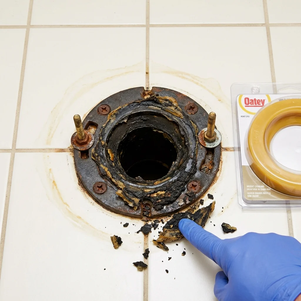 Failed wax ring showing water seepage at the base of a toilet in a Chester, CA home