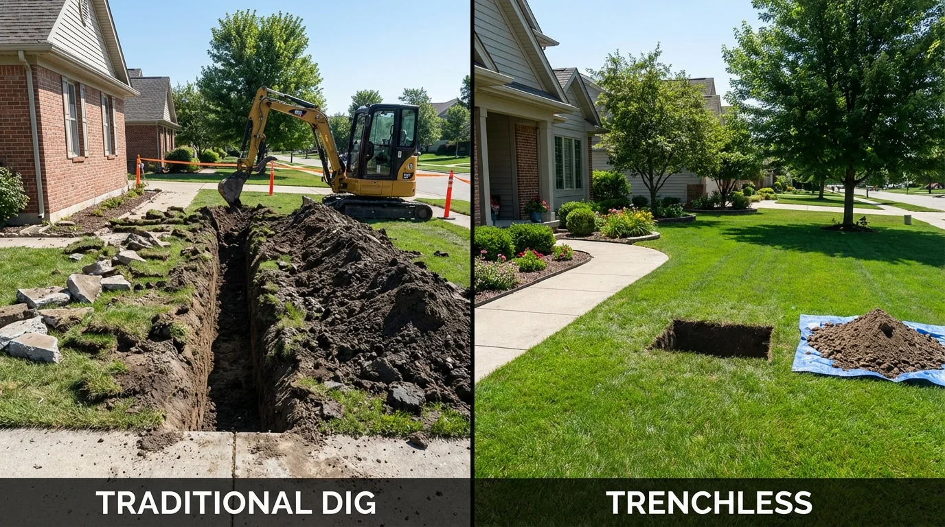 Trenchless sewer repair with minimal yard damage versus traditional excavation in Chester, CA